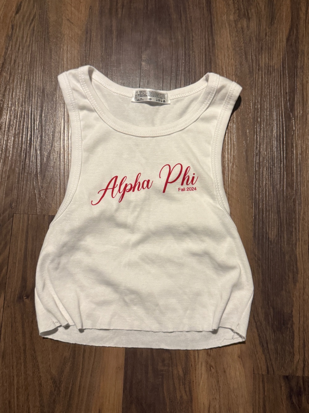 Alpha Phi White Tank Top with Red Script
